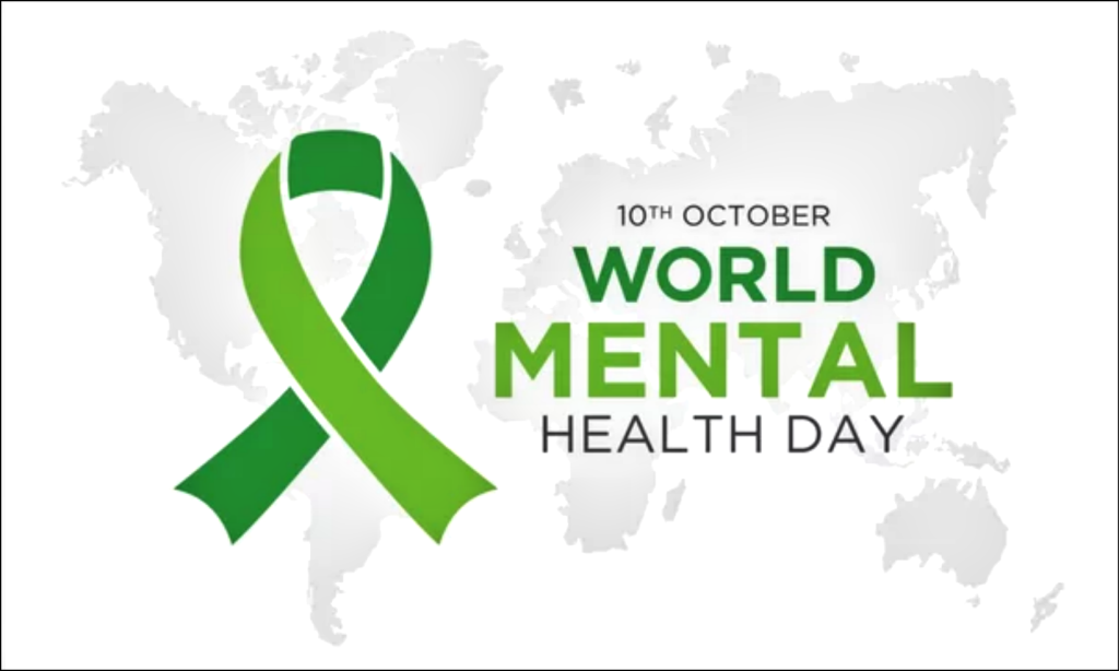 Picture of a green ribbon on a map of the world.